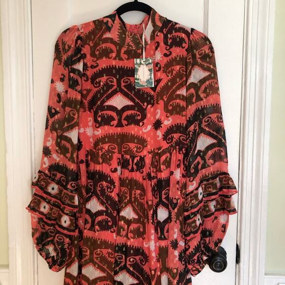 NWT Oliphant Tuckernuck Mock Neck Ruffle Sleeve Maxi Dress in Uzbek Brick XXS - Picture 3 of 8